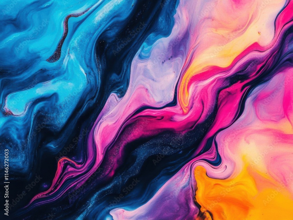 Obraz premium abstract background of acrylic paint in blue, pink and yellow tones.