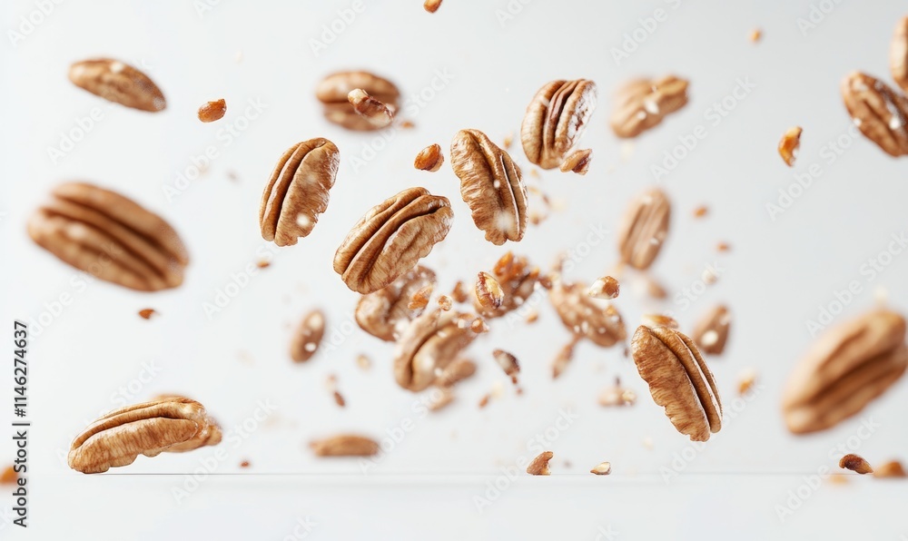 A bunch of nuts are flying through the air A bunch of nuts are flying through the air