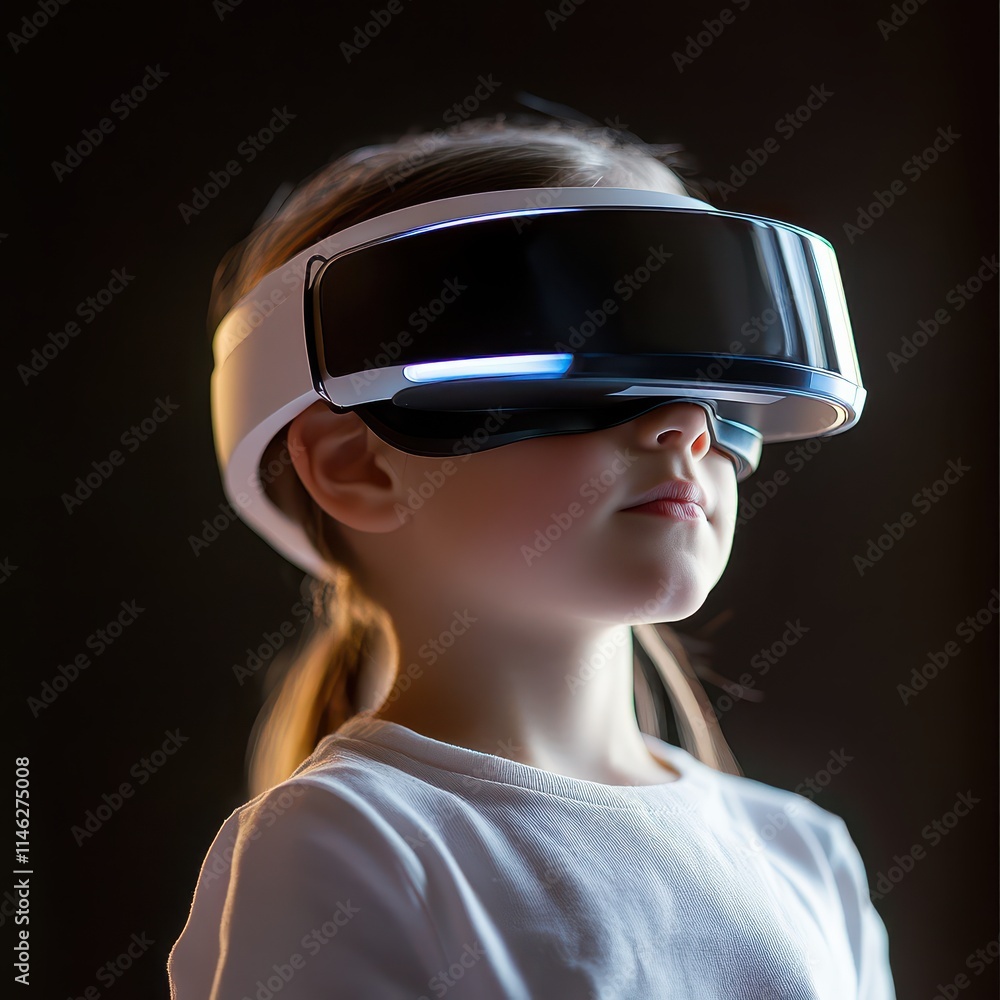 Child wearing a futuristic headset operating smart home devices, kids and technology, integrating tech in daily life