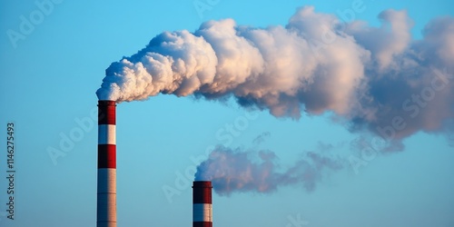 Carbon dioxide emissions contribute to environmental contamination, with industrial chimneys releasing heavy smoke that exacerbates air pollution. This illustrates the impact of carbon dioxide photo