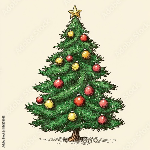 Christmas tree hand drawn illustration. Vector.