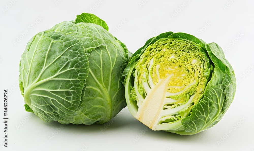 A head of cabbage with a stem and a leaf A head of cabbage with a stem and a leaf
