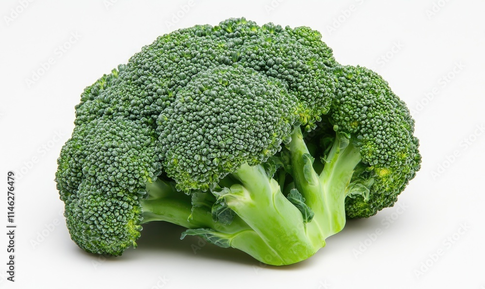 A large head of broccoli with green leaves A large head of broccoli with green leaves