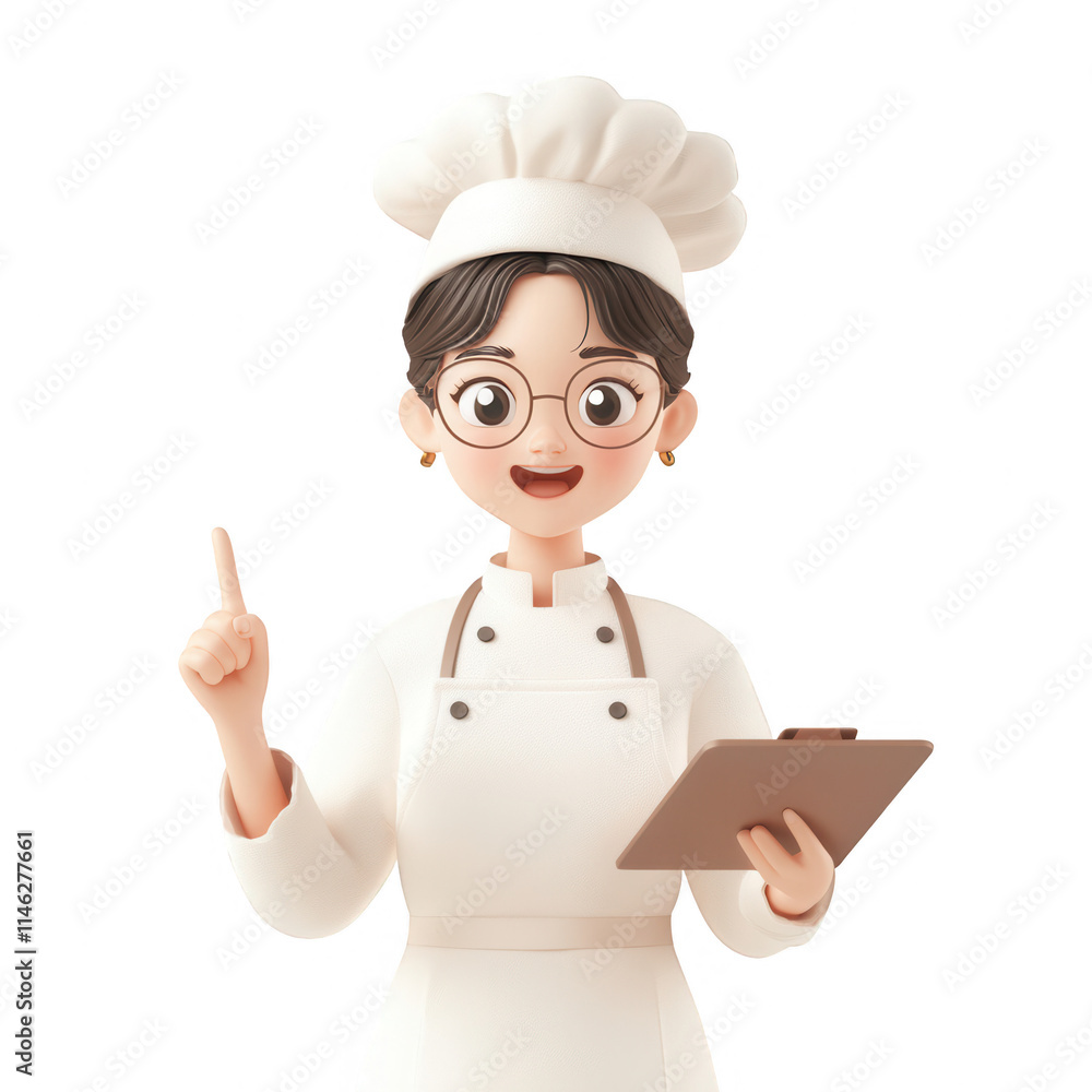A cheerful chef character in a kitchen, holding a clipboard and ready to cook delicious meals., isolated on a transparent background. A cheerful chef character in a kitchen, holding a clipboard and ready to cook delicious meals., isolated on a transparent background.