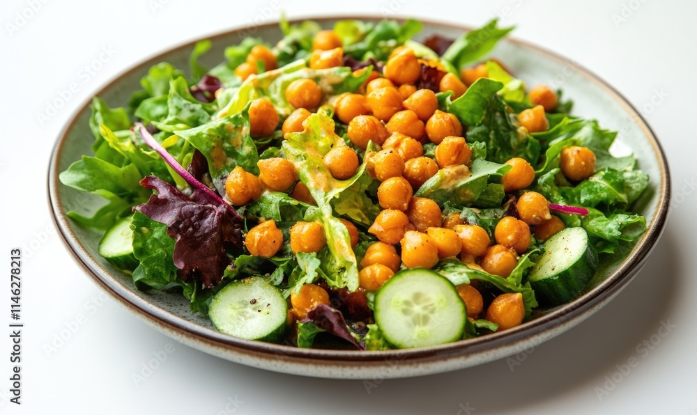 A salad with cucumbers, lettuce, and chickpeas A salad with cucumbers, lettuce, and chickpeas