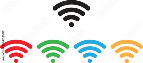 Colorful wifi icon set in five colors . Wireless network icon . Wireless internet connection sign . Vector illustration