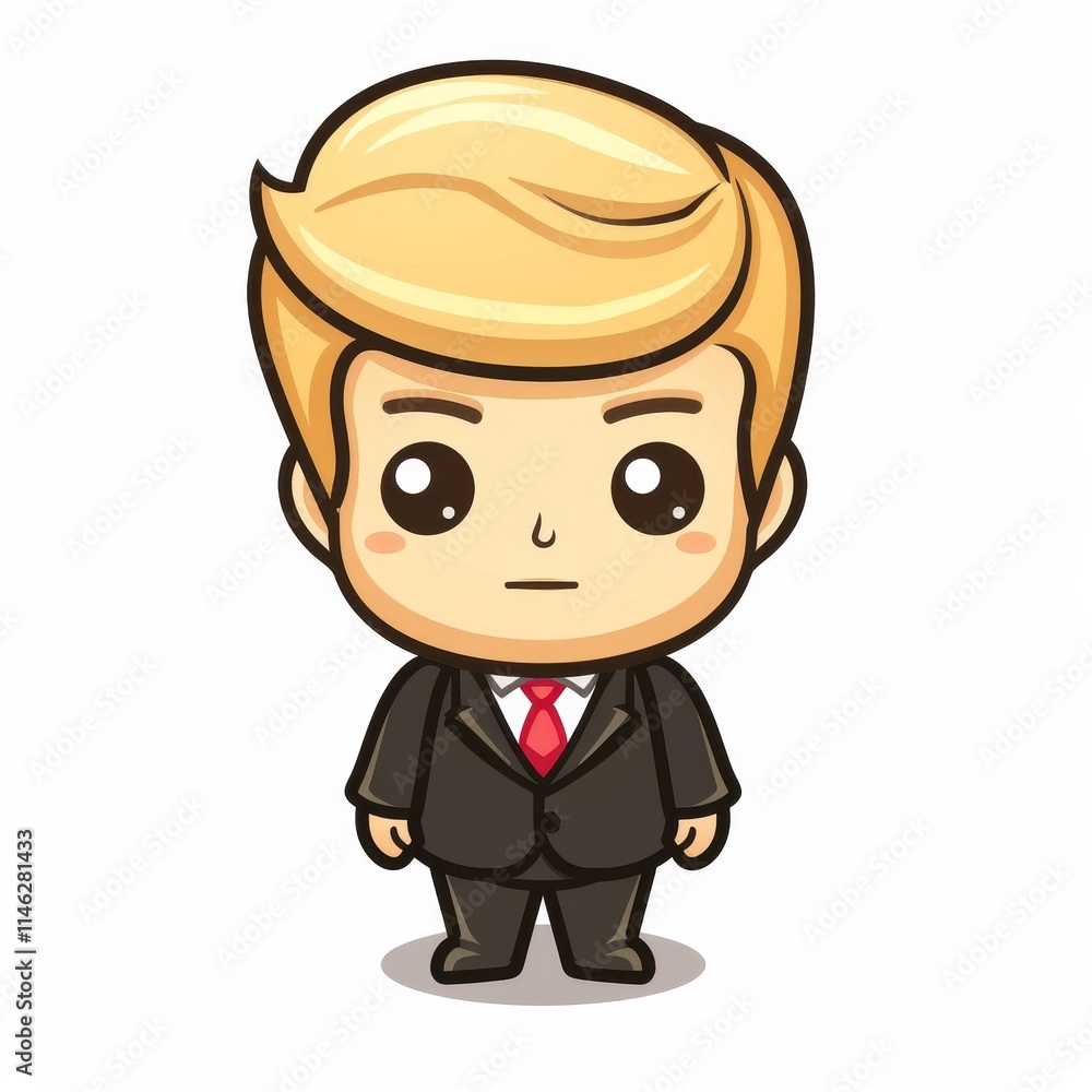 Cartoon illustration of a man in a suit with blonde hair. Cartoon illustration of a man in a suit with blonde hair.