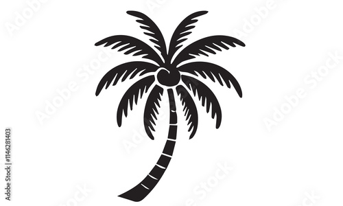 Palm tree icon. Black coconut silhouette palm isolated on white background. Coconuts palm tree for design summer prints. Palmetto trees. Abstract line beach logo. Shape hand draw. Vector illustration