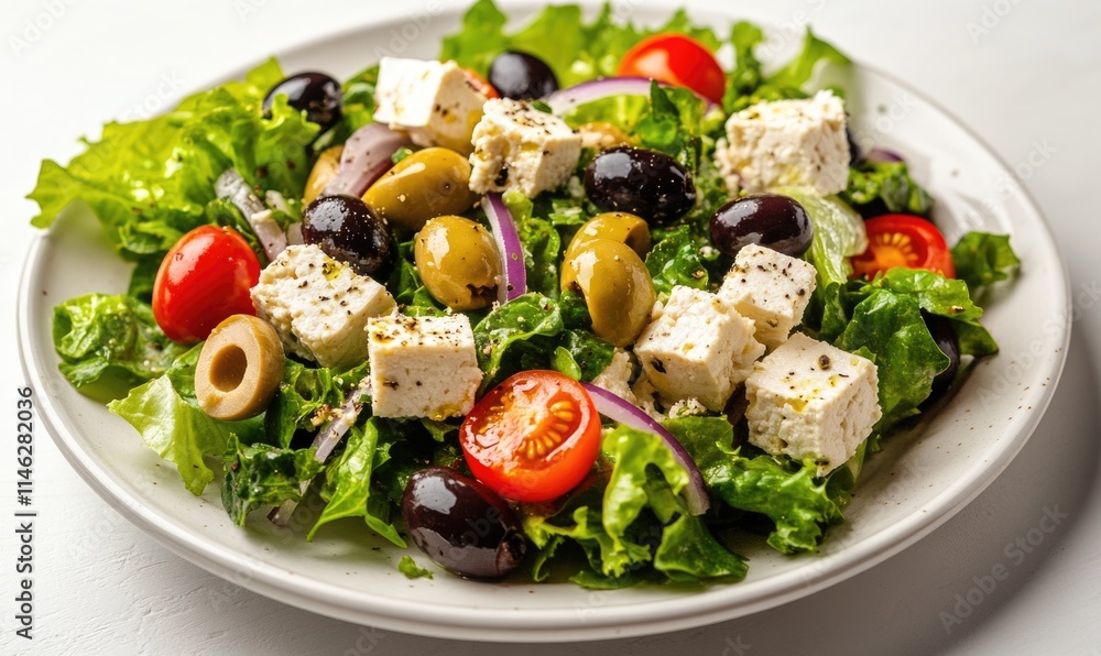 A salad with tomatoes, olives, and feta cheese A salad with tomatoes, olives, and feta cheese