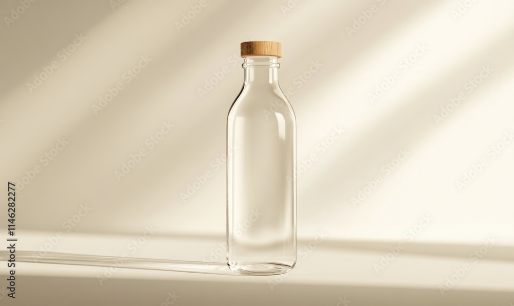 A clear bottle with a wooden stopper A clear bottle with a wooden stopper