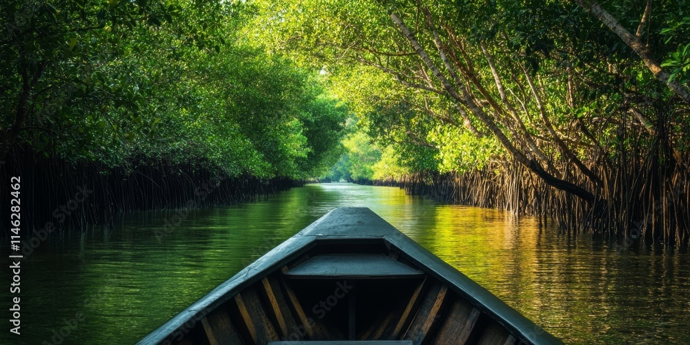 Obraz premium Scenic boat trip through a lush mangrove forest, showcasing the beauty of the mangrove ecosystem and offering an immersive experience with nature during the boat trip adventure.