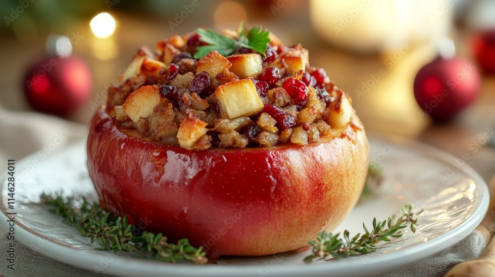Delicious baked apple featuring a savory cranberry stuffing, perfect for a festive Christmas celebration. Enjoy this delicious baked apple recipe as a delightful seasonal treat. Delicious baked apple featuring a savory cranberry stuffing, perfect for a festive Christmas celebration. Enjoy this delicious baked apple recipe as a delightful seasonal treat.