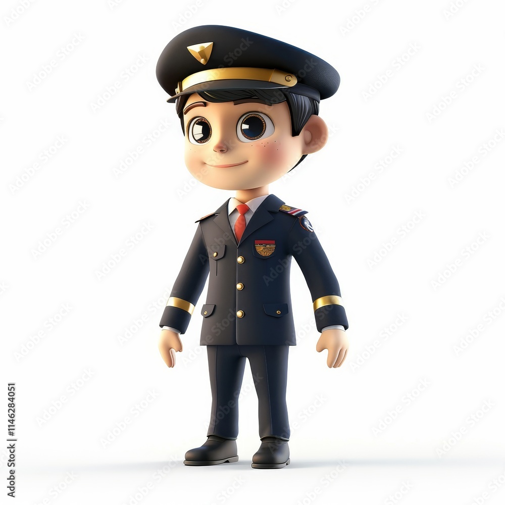 A cartoon illustration of a young boy dressed as a pilot. He is wearing a blue uniform with a red tie, a black cap, and a gold badge on his chest. He looks like he's ready to fly. A cartoon illustration of a young boy dressed as a pilot. He is wearing a blue uniform with a red tie, a black cap, and a gold badge on his chest. He looks like he's ready to fly.