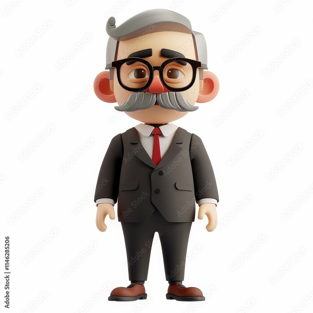 Cartoon illustration of an elderly man in a suit with glasses, mustache and a red tie. Cartoon illustration of an elderly man in a suit with glasses, mustache and a red tie.