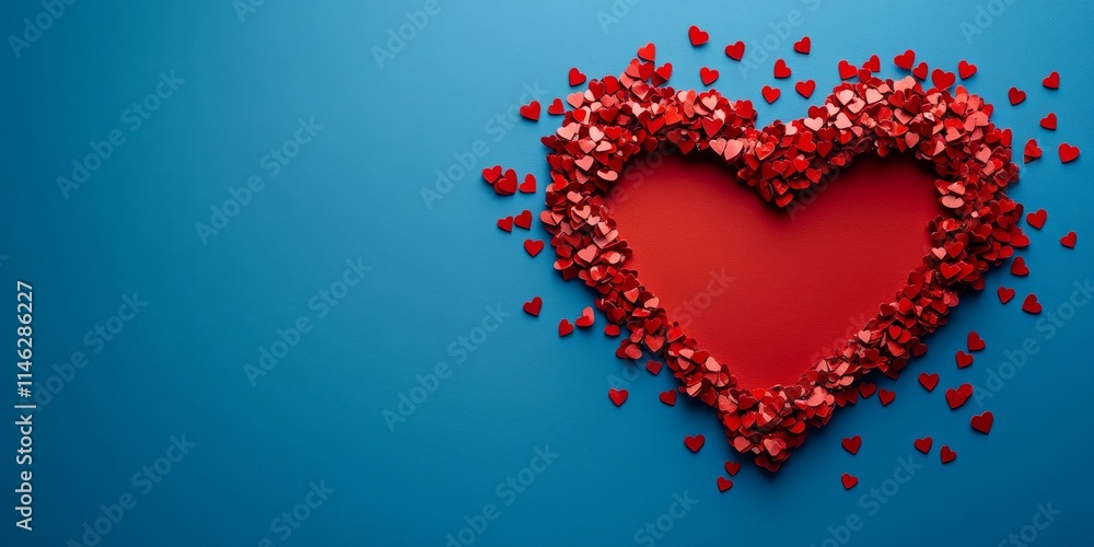 A red heart frame decorated with hearts is set against a blue background, perfect for celebrating Valentines Day and expressing love and affection. A red heart frame decorated with hearts is set against a blue background, perfect for celebrating Valentines Day and expressing love and affection.