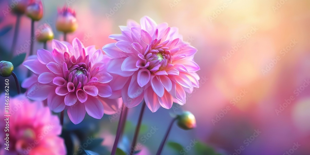 Obraz premium Morning beauty with blooming flowers showcases the vibrant colors and delicate petals of nature s beauty. Experience the serene beauty of flowers in the morning light for an uplifting start.