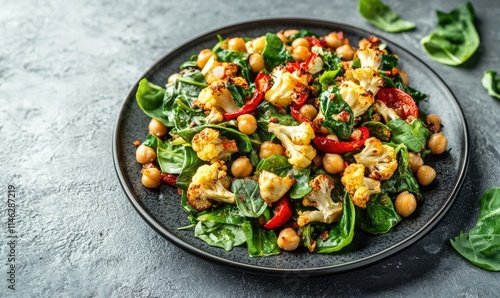 Wallpaper Mural A plate of food with cauliflower, spinach, and chickpeas Torontodigital.ca