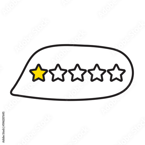 Speech bubble with one star rating review. Customer experience. Illustration on white background.