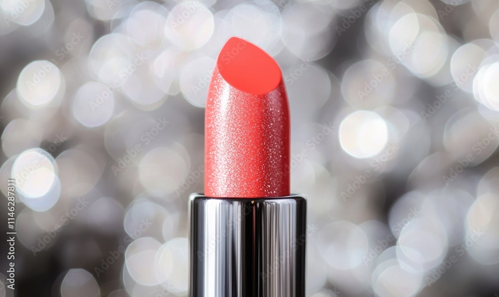 A red lipstick with a silver cap A red lipstick with a silver cap