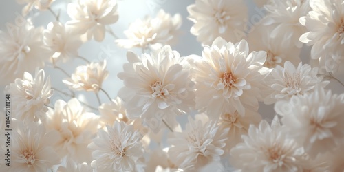 A detailed view of a white floral arrangement captured in a gentle blur, highlighting the delicate beauty of the blooms in soft focus.
