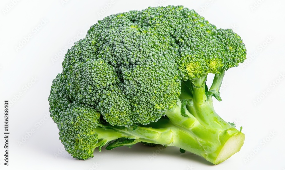 A large head of broccoli with green leaves A large head of broccoli with green leaves