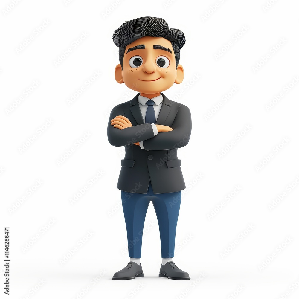 Smiling cartoon businessman with arms crossed, wearing a suit. Smiling cartoon businessman with arms crossed, wearing a suit.