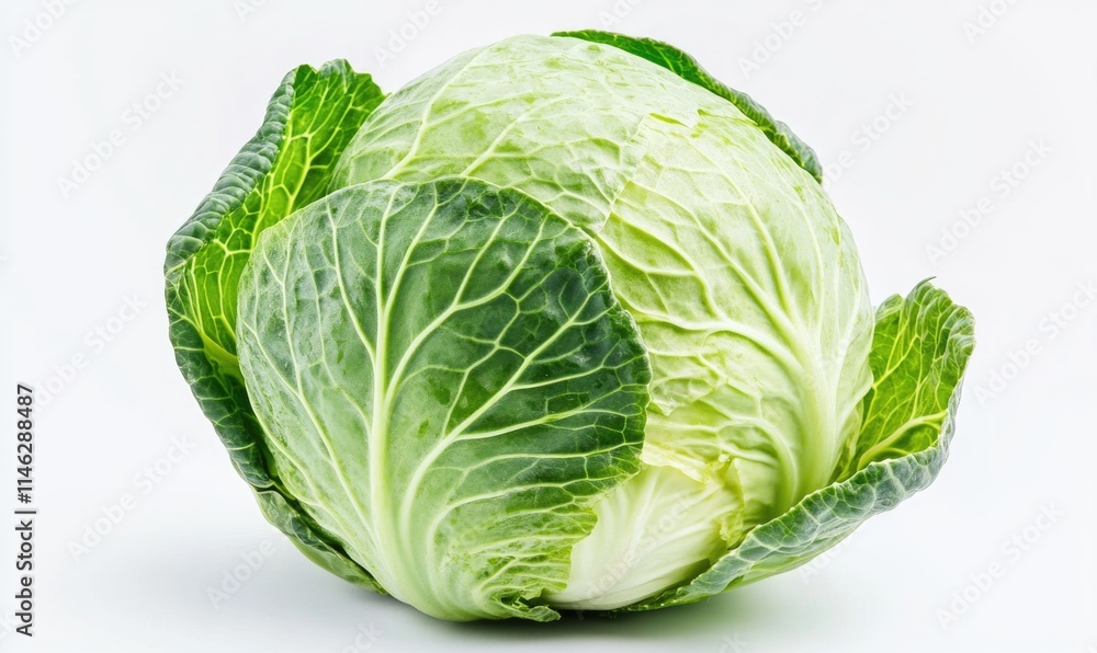 A large green cabbage with white veins A large green cabbage with white veins