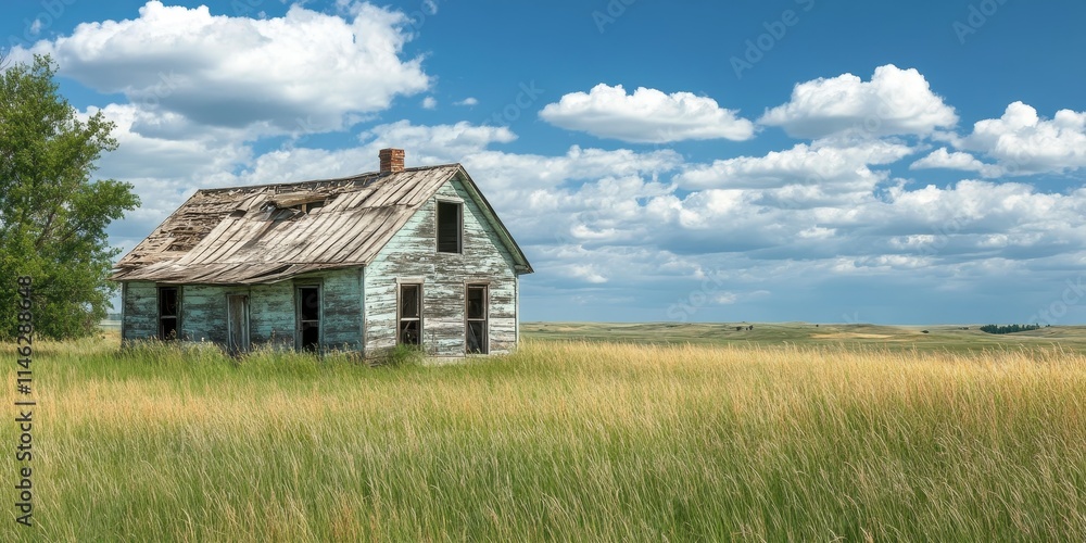 Abandoned old wooden home nestled in the grasslands, showcasing the charm of neglect. This old wooden home reflects the beauty of nature reclaiming space around the abandoned structure. Abandoned old wooden home nestled in the grasslands, showcasing the charm of neglect. This old wooden home reflects the beauty of nature reclaiming space around the abandoned structure.
