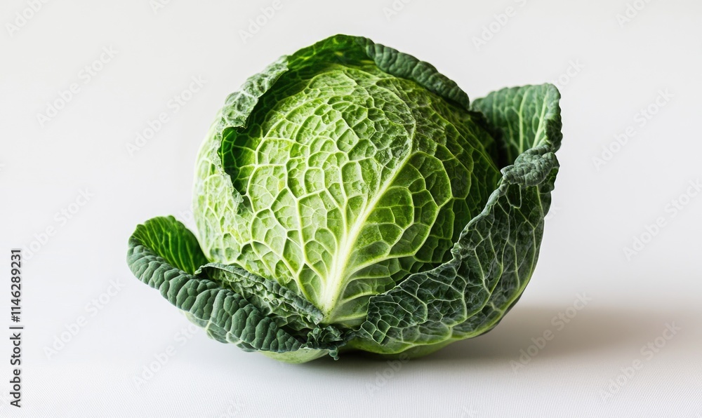 Fototapeta premium A green cabbage is sitting on a white surface
