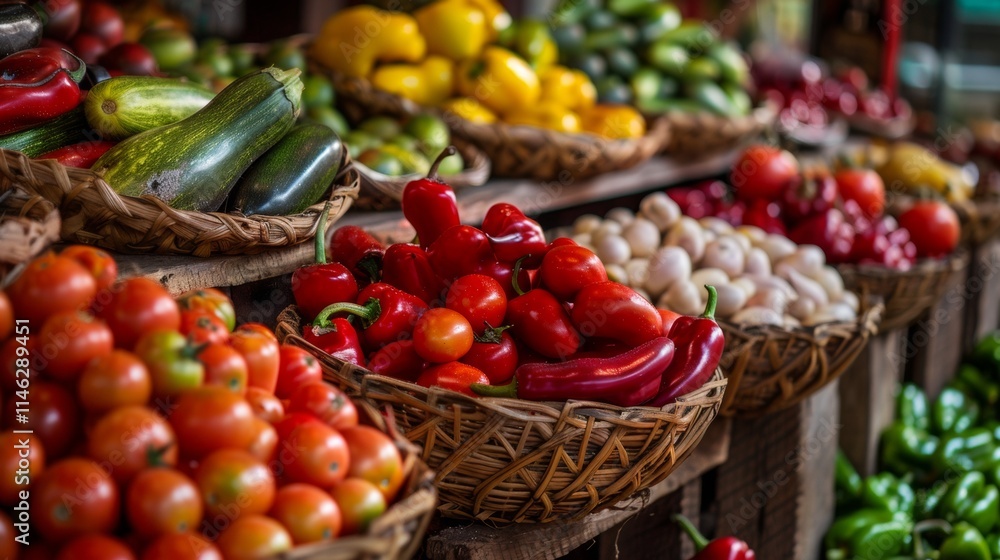 Fresh produce and vegetables displayed at a local market Fresh produce and vegetables displayed at a local market