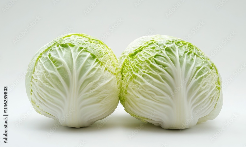Fototapeta premium Two white cabbage heads are on a white background