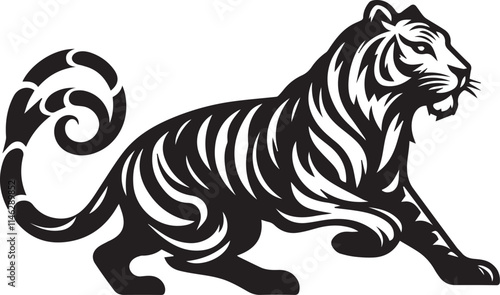 tiger, tiger logo vector, tiger vector illustration, tiger silhouette vector black and white full body eps file photo