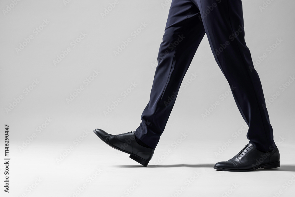 Businessman walking on light grey background, closeup Businessman walking on light grey background, closeup