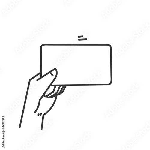 hand holding blank card mock up in doodle