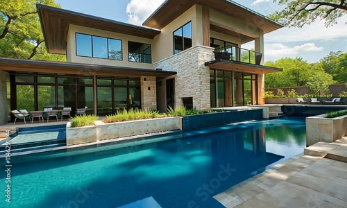 Wallpaper Mural Modern house with a pool and outdoor seating area. Torontodigital.ca