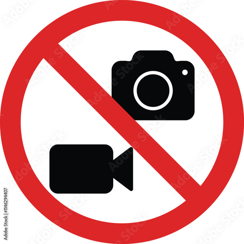 No camera or video sign . No photography camera and video recording sign . Vector illustration