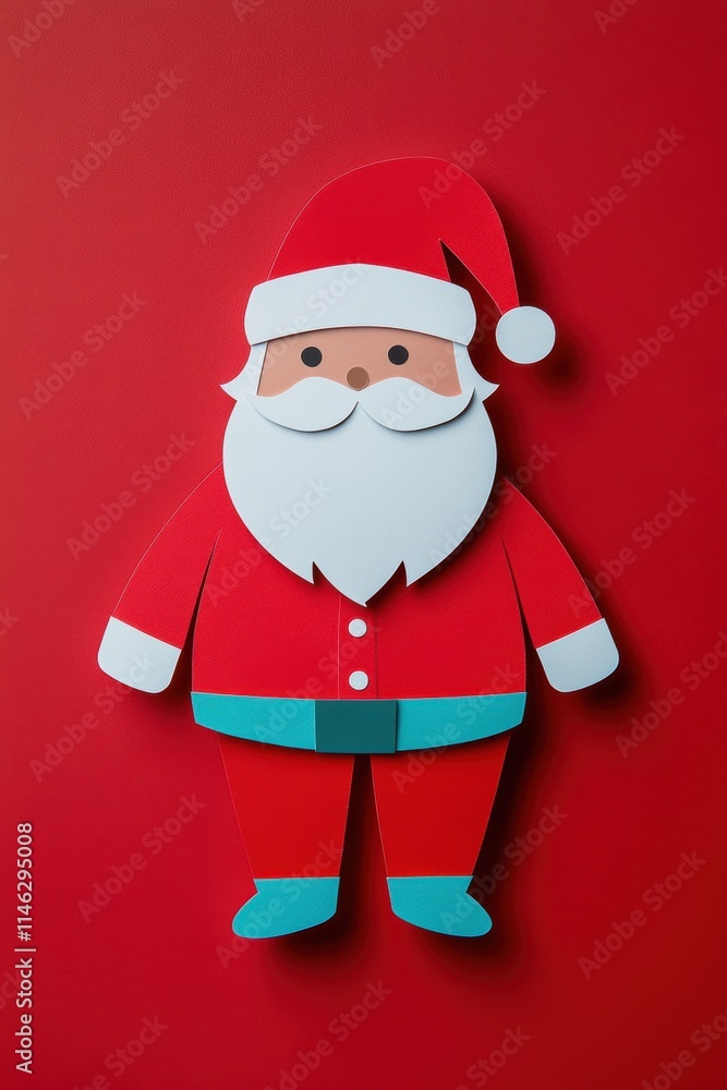 Colorful Paper Cutout Santa Claus on Bright Red Background Colorful Paper Cutout Santa Claus on Bright Red Background