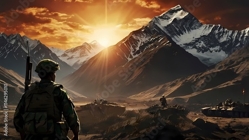 image commemorating Kargil Vijay Diwas, also known as Kargil Victory Day. The artwork depicts the silhouette of Indian Army soldiers standing proudly atop Mount Everest, holding the Indian flag .