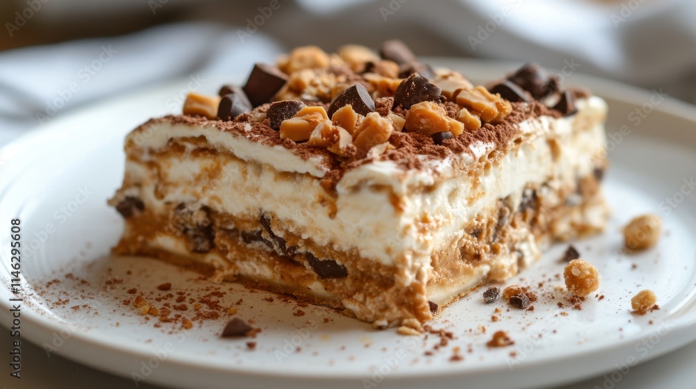 Decadent Chocolate Peanut Butter Dessert on Plate. Peanut Butter Lasagna Decadent Chocolate Peanut Butter Dessert on Plate. Peanut Butter Lasagna