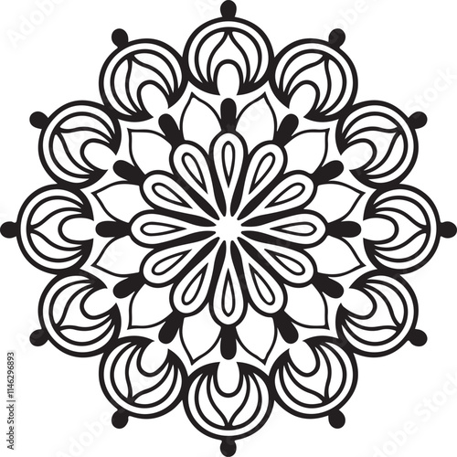 Mandala silhouette vector on a white background, mandala design for coloring book, vector mandala design