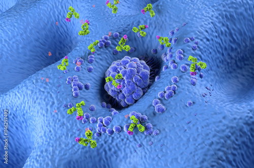 Monoclonal antibody therapy in Stomach cancer (gastric) - isometric view 3d illustration photo