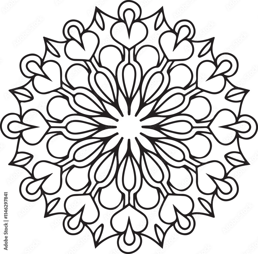 Mandala silhouette vector on a white background, mandala design for coloring book, vector mandala design Mandala silhouette vector on a white background, mandala design for coloring book, vector mandala design