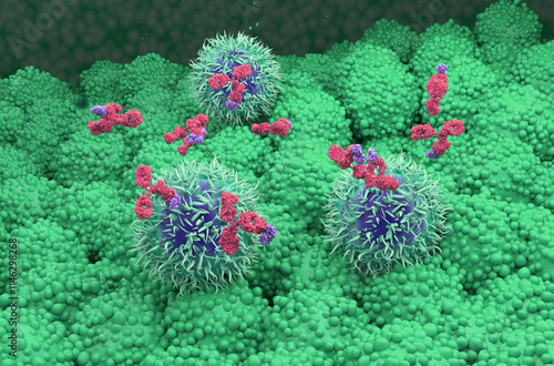 Monoclonal antibody treatment in Pancreatic cancer - isometric view 3d illustration photo