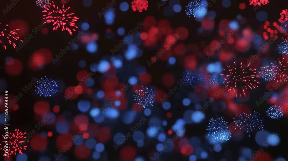background of red and blue fireworks in the night sky for the 4th of July with bokeh background of red and blue fireworks in the night sky for the 4th of July with bokeh