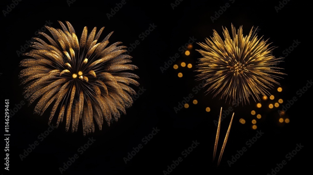 golden fireworks on black background with golden bokeh effects. MZ golden fireworks on black background with golden bokeh effects. MZ