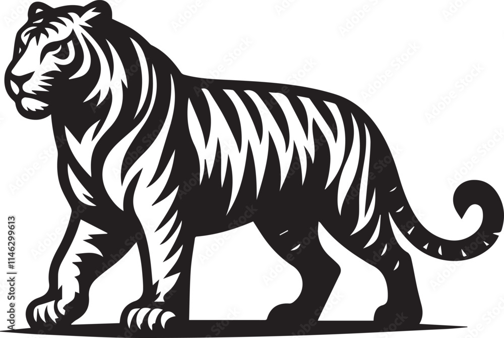 Fototapeta premium tiger, tiger logo vector, tiger vector illustration, tiger silhouette vector black and white full body eps file