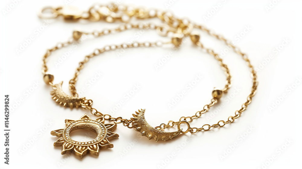Anklets Featuring Miniature Sun and Moon Charms on white background.PNG Anklets Featuring Miniature Sun and Moon Charms on white background.PNG