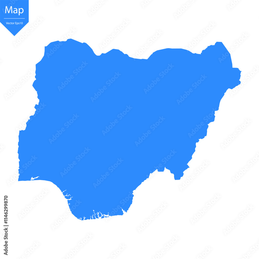 Blue map of Nigeria isolated on white background. Vector illustration eps10.
Blue map of Nigeria isolated on white background. Vector illustration eps10.