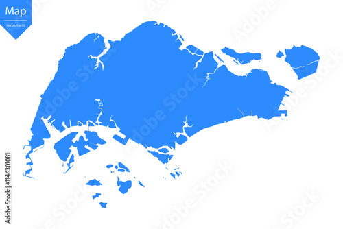 Blue map of Singapore isolated on white background. Vector illustration eps10.	
