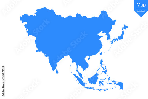 Blue map of Asia isolated on white background. Vector illustration eps10.	
